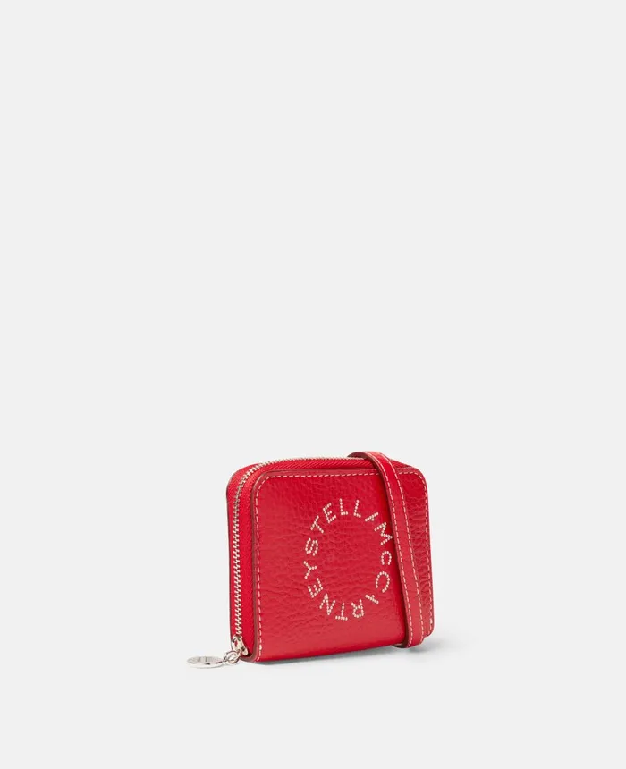 Stella McCartney Stella Logo Zipped Strap Cardholder Bright Red Women Strap Wallets Stella McCartney Stella Logo Zipped Strap Cardholder Bright Red Women Strap Wallets