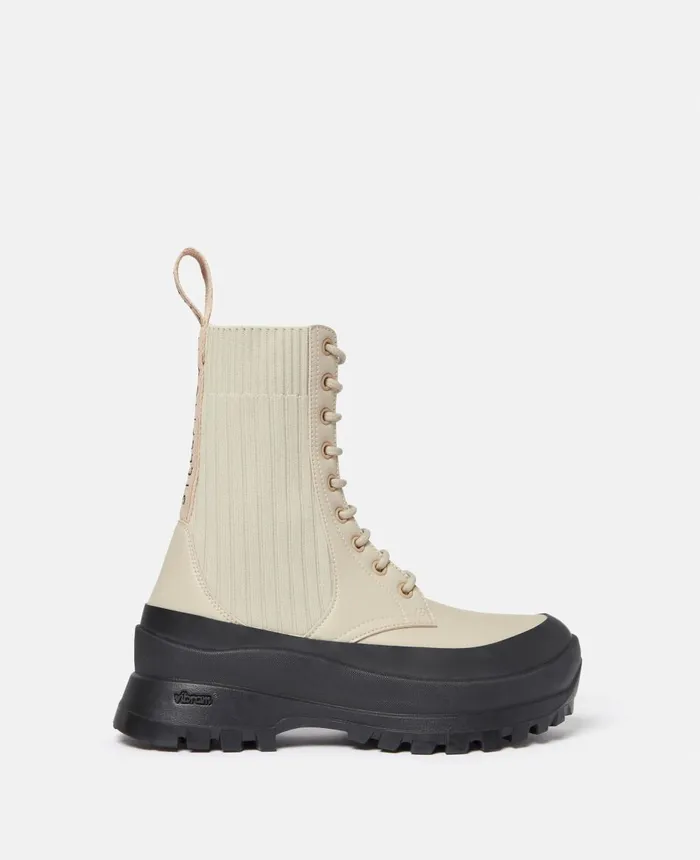 Stella McCartney Trace LaceUp Biker Boots Beige Women Boots