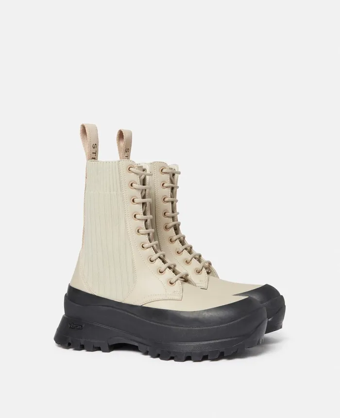 Stella McCartney Trace LaceUp Biker Boots Beige Women Boots