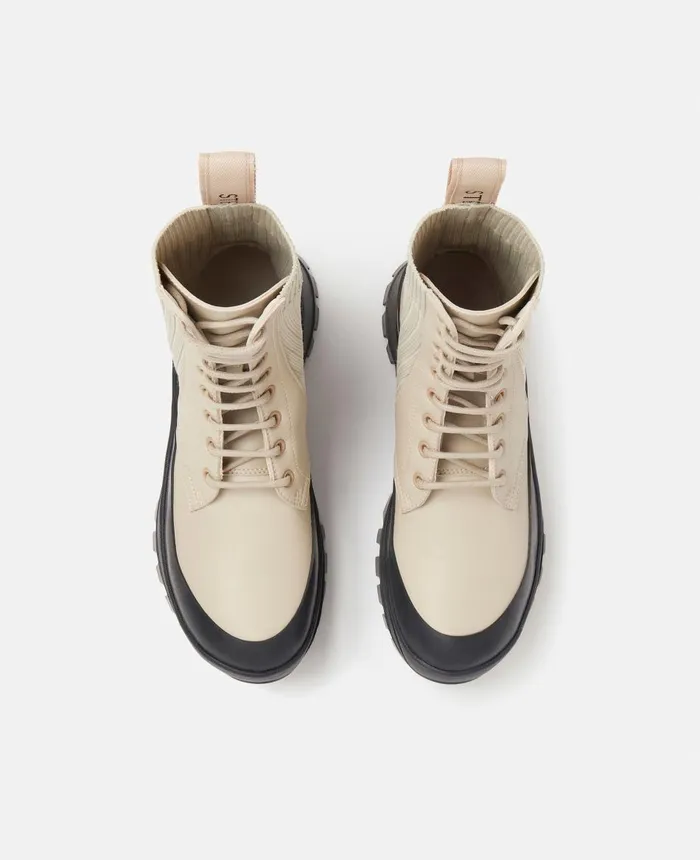 Stella McCartney Trace LaceUp Biker Boots Beige Women Boots