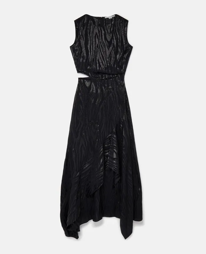 Stella McCartney Woodgrain Print Lurex Maxi Dress Black Women Dresses