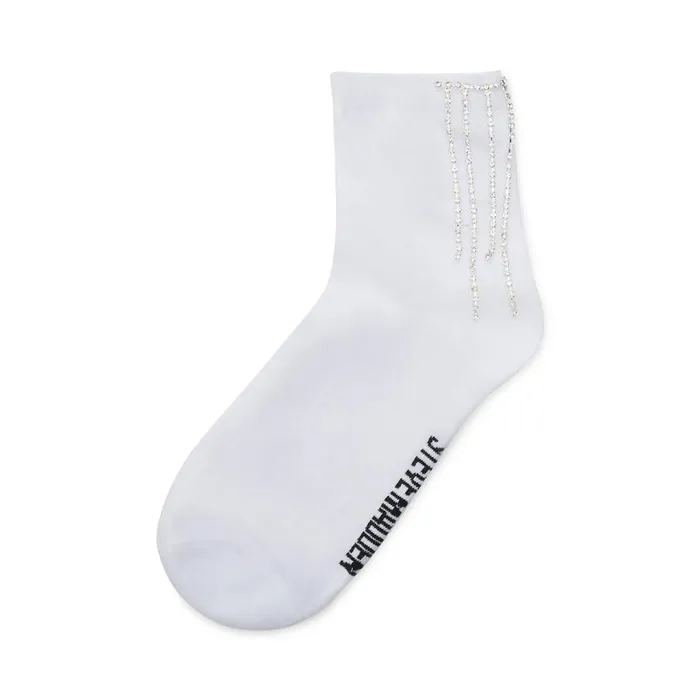 Steve Madden Crystal Fringe Anklet Socks White Womens Socks and Tights