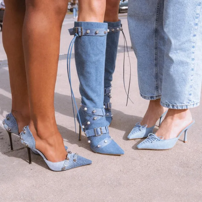 Steve Madden Dali Denim Multi Womens Heels