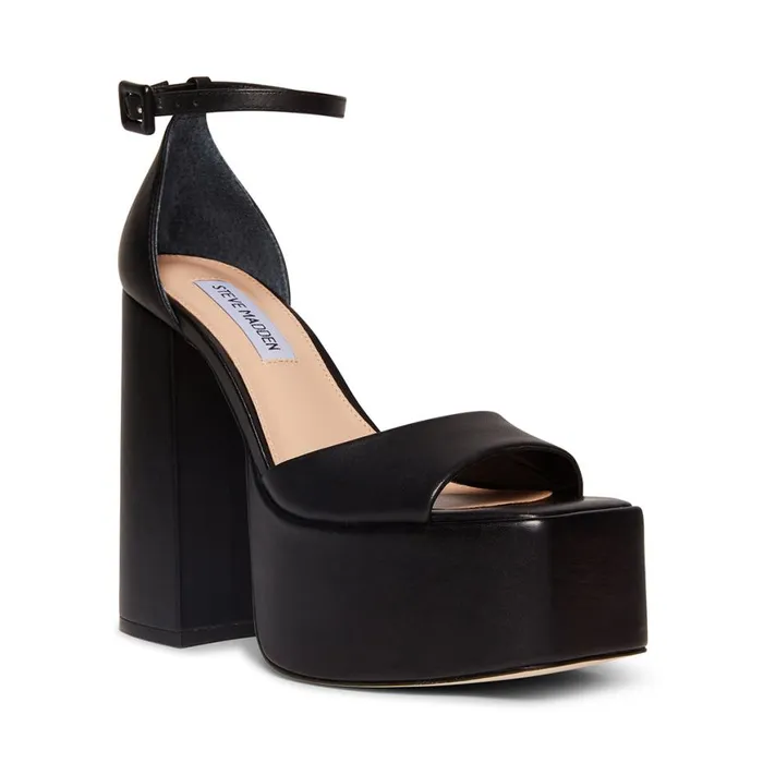 Steve Madden Kassiani Black Leather Womens Heels