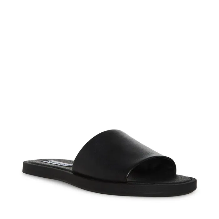 Steve Madden Kaya Black Leather Womens Sandals