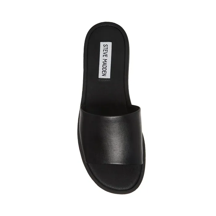 Steve Madden Kaya Black Leather Womens Sandals