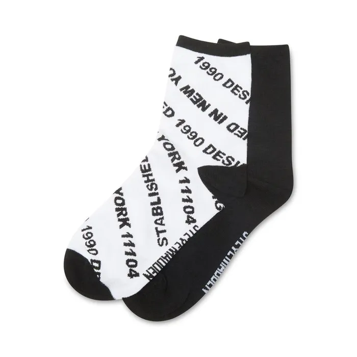 Steve Madden Verbiage Crew Sock Black White Womens Socks and Tights