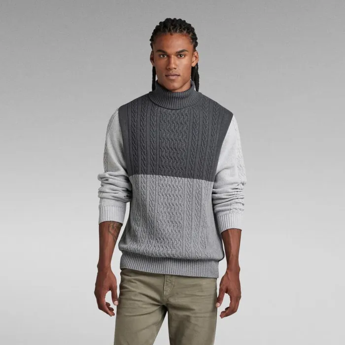 Sweaters Men GStar RAW Cable Color Block Loose Turtle Knit Light Shadowmedium Greygrey Sweaters Men GStar RAW Cable Color Block Loose Turtle Knit Light Shadowmedium Greygrey