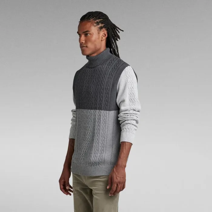 Sweaters Men GStar RAW Cable Color Block Loose Turtle Knit Light Shadowmedium Greygrey