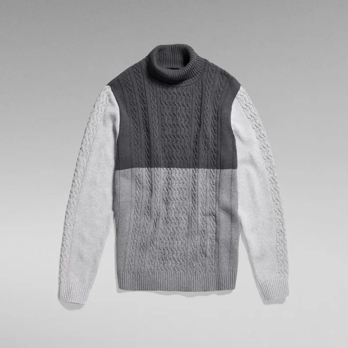 Sweaters Men GStar RAW Cable Color Block Loose Turtle Knit Light Shadowmedium Greygrey