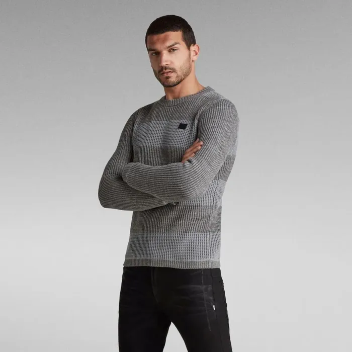 Sweaters Men GStar RAW Stripe Knitted Sweater Gs Greycharcoal
