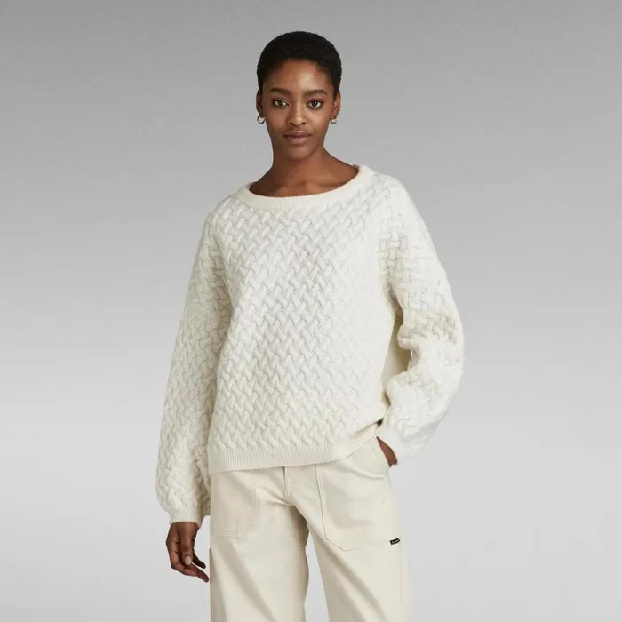 Sweaters Women GStar RAW Chunky Loose Boat Knitted Sweater Eggnog