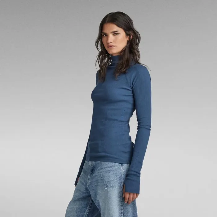 Sweaters Women GStar RAW Slim Rib Mock Top Rank Blue