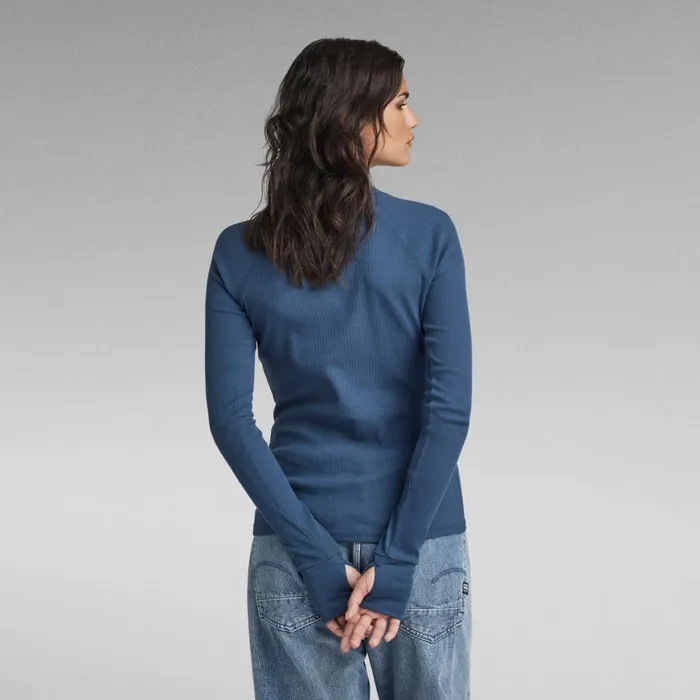 Sweaters Women GStar RAW Slim Rib Mock Top Rank Blue
