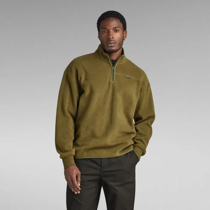 Sweatshirts and Hoodies Men GStar RAW Fleece Half Zip Loose Sweater Dark Olive