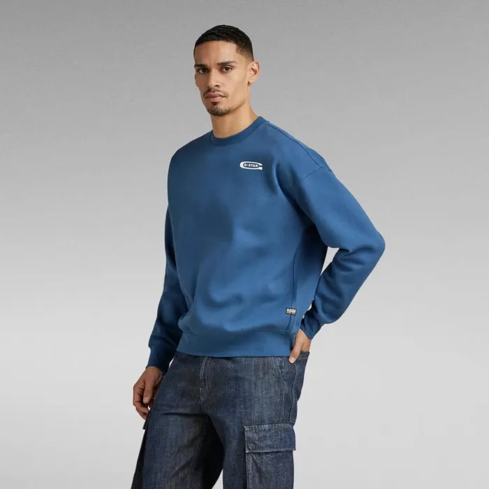 Sweatshirts and Hoodies Men GStar RAW Old Skool Back Graphic Loose Sweater Rank Blue