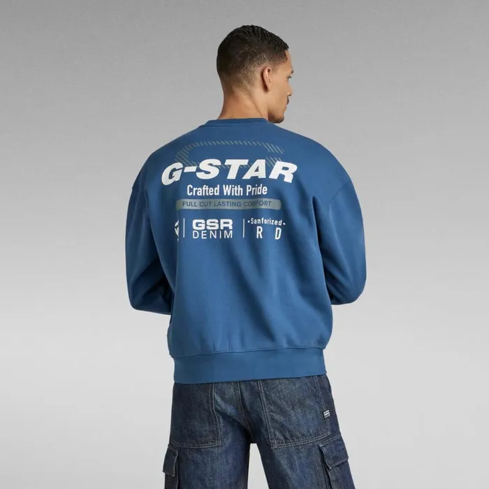 Sweatshirts and Hoodies Men GStar RAW Old Skool Back Graphic Loose Sweater Rank Blue