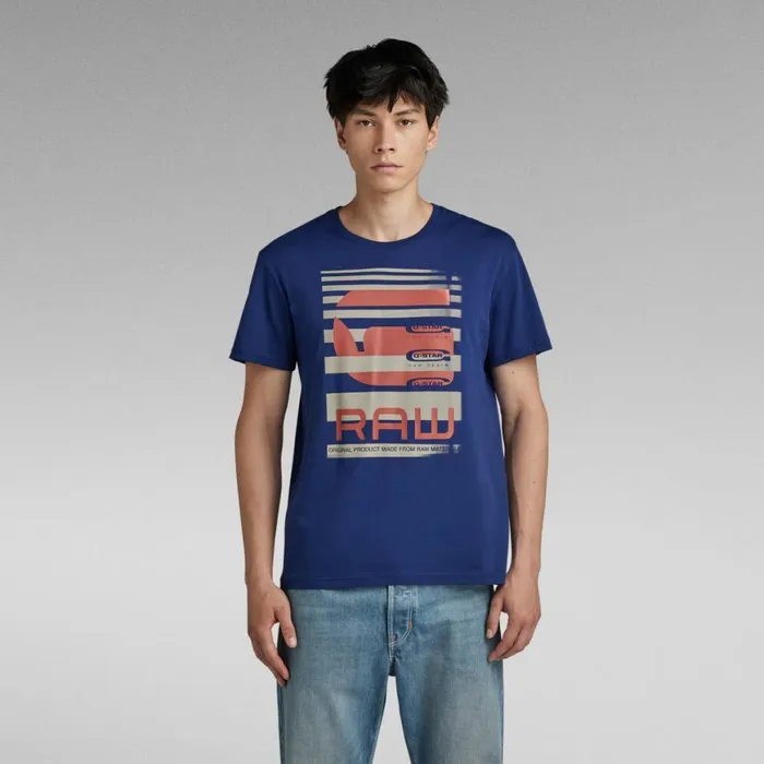 TShirts and Polos Men GStar RAW Faded Burger Logo TShirt Ballpen Blue