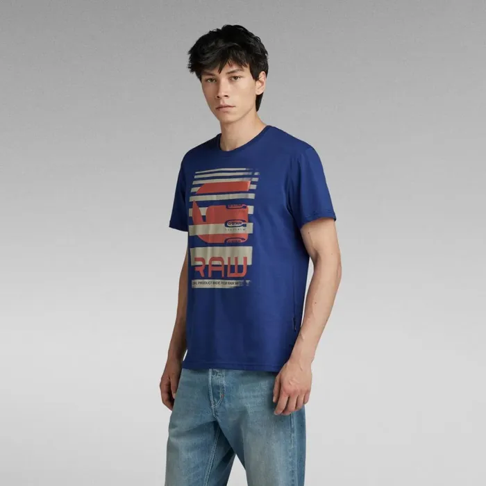 TShirts and Polos Men GStar RAW Faded Burger Logo TShirt Ballpen Blue