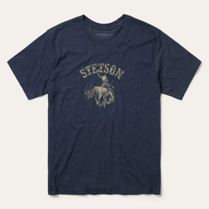 Tees Men Stetson Bucking Bronco Graphic Tee Blue