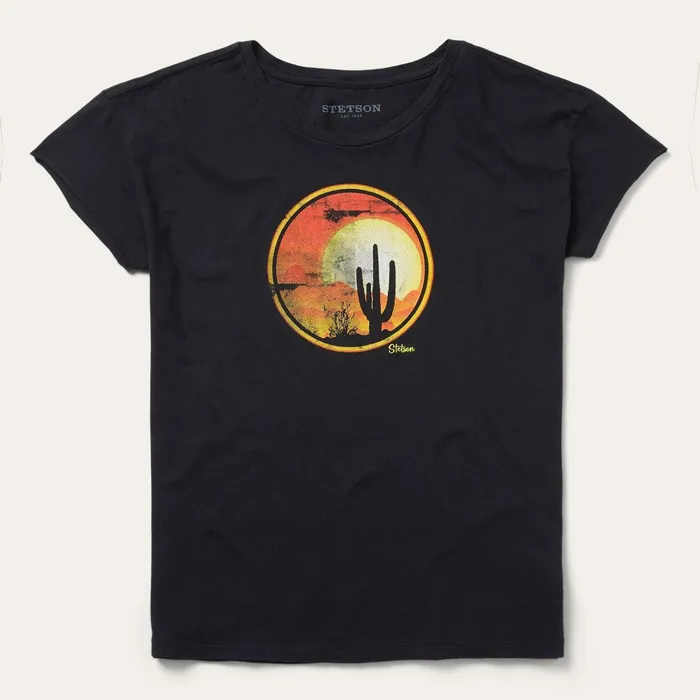 Tees Women Stetson Sunset Saguaro Graphic Tee Black