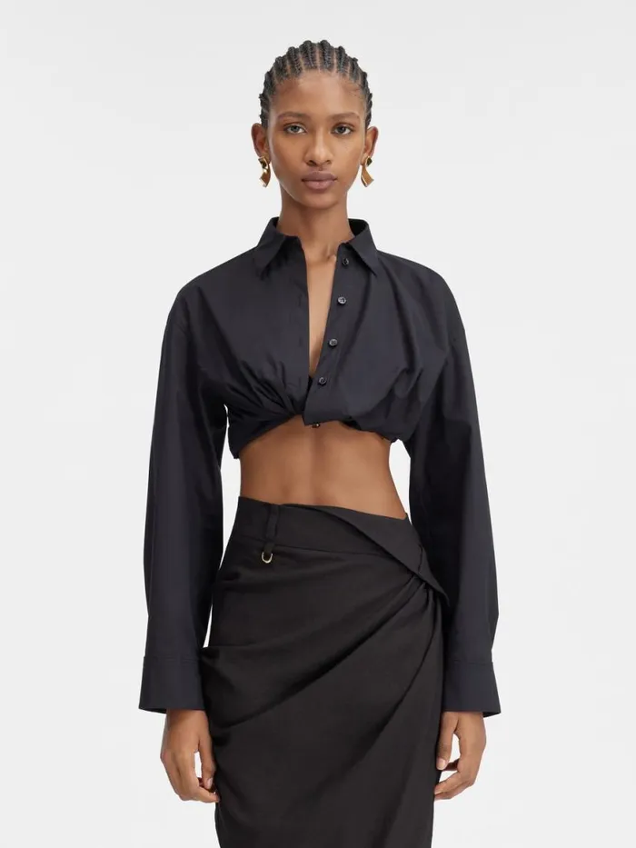 The Bahia Cropped Shirt Black Women JACQUEMUS Tops and Shirts