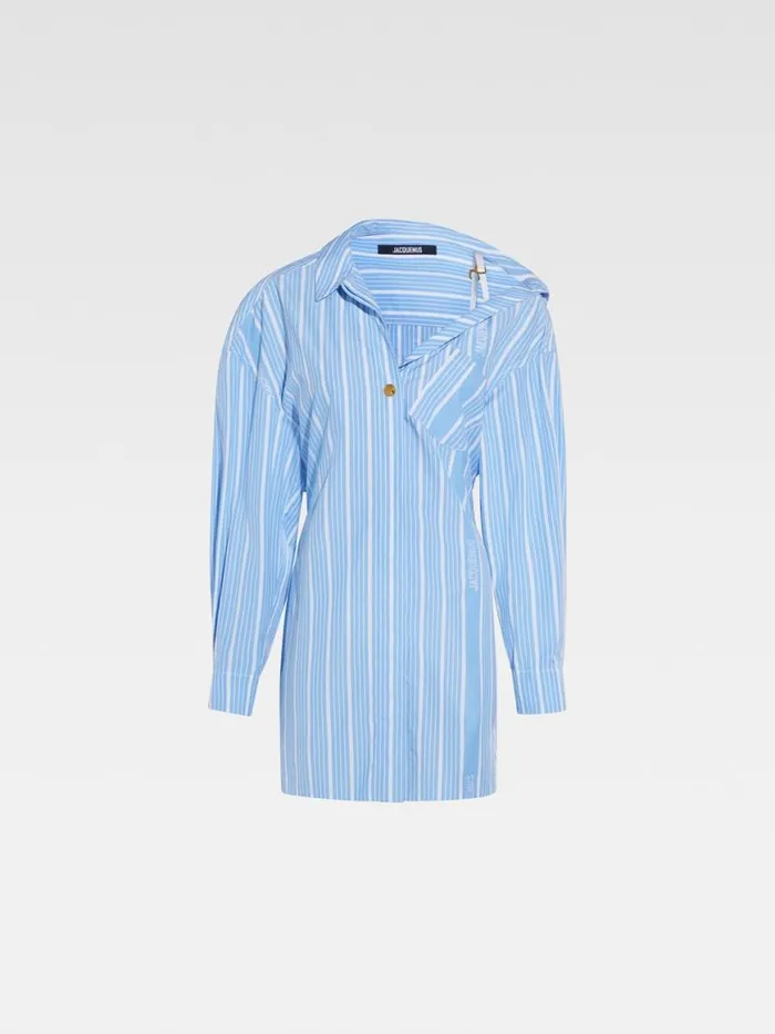The Mini Shirt Dress Jacquard Bluewhite Women JACQUEMUS Dresses and Skirts The Mini Shirt Dress Jacquard Bluewhite Women JACQUEMUS Dresses and Skirts