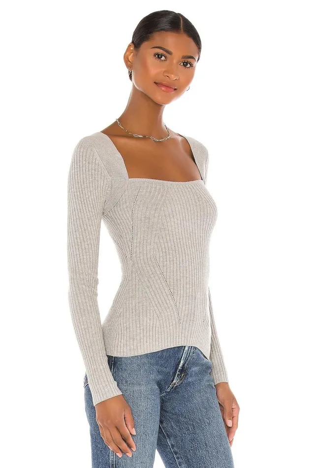 Tie Back Fitted Rib Sweater Heather Grey Women Lovers and Friends Sweaters and Knits