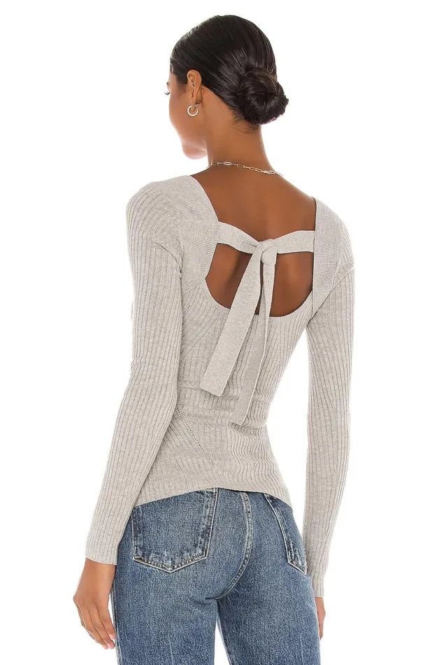 Tie Back Fitted Rib Sweater Heather Grey Women Lovers and Friends Sweaters and Knits