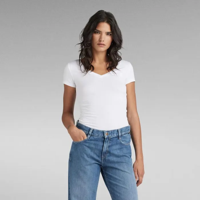Tops and Tshirts Women GStar RAW Basic VNeck Cap Sleeve TShirt White