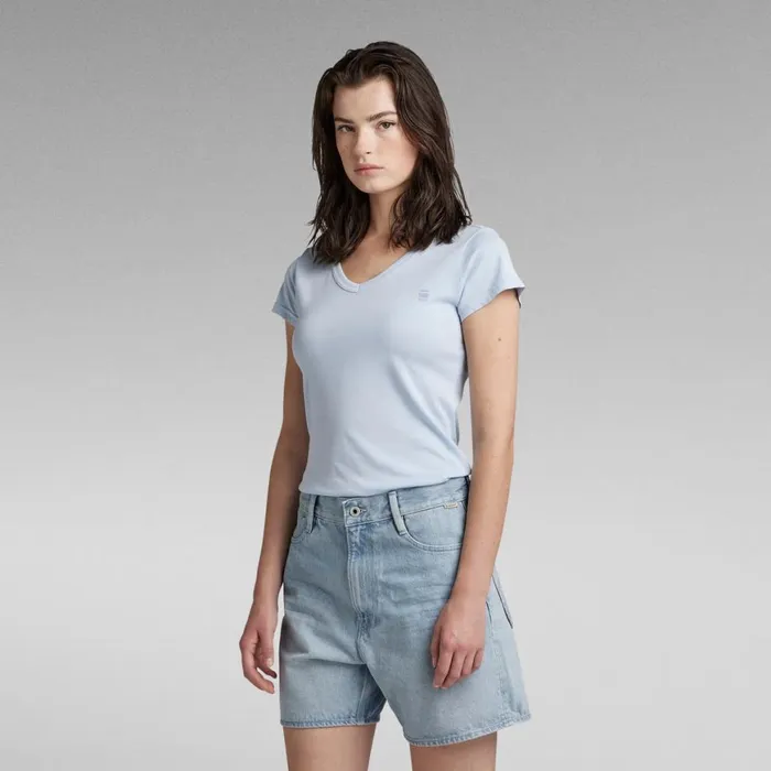 Tops and Tshirts Women GStar RAW Eyben Slim VNeck Top Dark Laundry Blue Garment Dyed