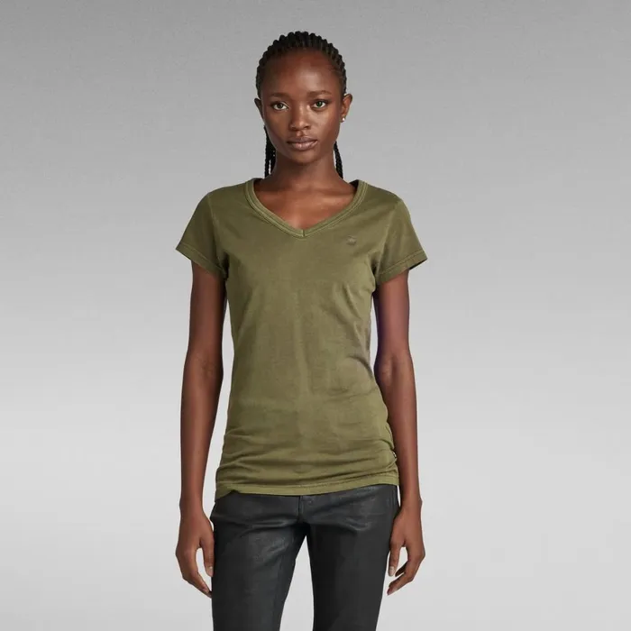Tops and Tshirts Women GStar RAW Eyben Slim VNeck Top Dark Olive Garment Dyed
