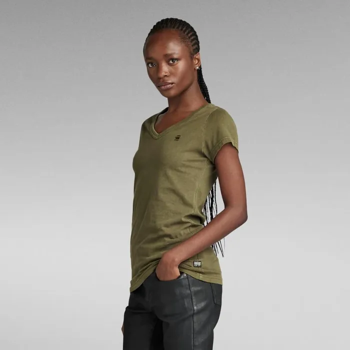 Tops and Tshirts Women GStar RAW Eyben Slim VNeck Top Dark Olive Garment Dyed