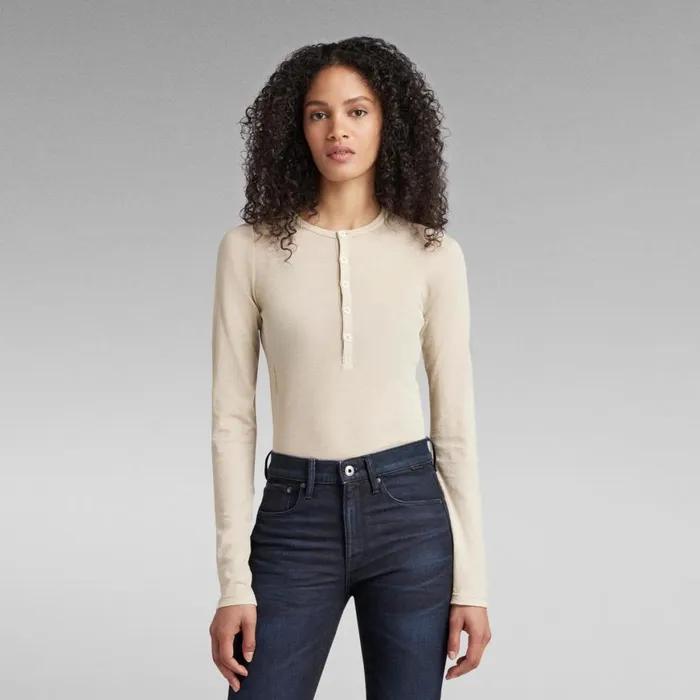 Tops and Tshirts Women GStar RAW Henley Body Slim Top Brown Rice