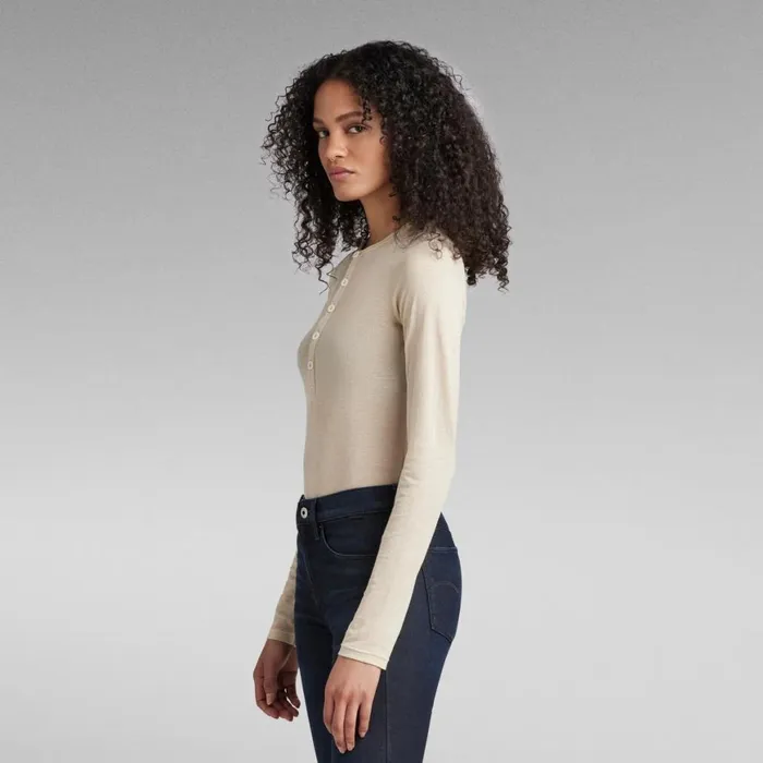 Tops and Tshirts Women GStar RAW Henley Body Slim Top Brown Rice