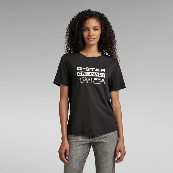 Tops and Tshirts Women GStar RAW Originals Label Regular TShirt Dark Black
