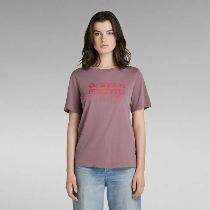 Tops and Tshirts Women GStar RAW Originals Label TShirt Grape Shake