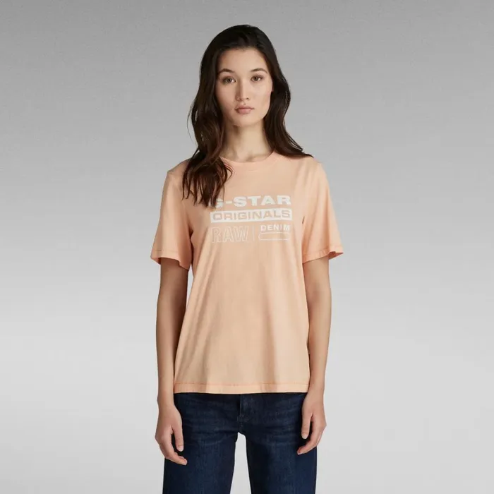 Tops and Tshirts Women GStar RAW Originals Label TShirt Peach Nougat
