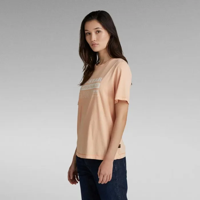 Tops and Tshirts Women GStar RAW Originals Label TShirt Peach Nougat