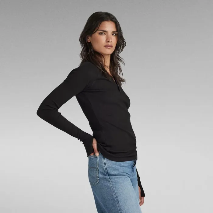 Tops and Tshirts Women GStar RAW Slim Rib Henley Top Dark Black