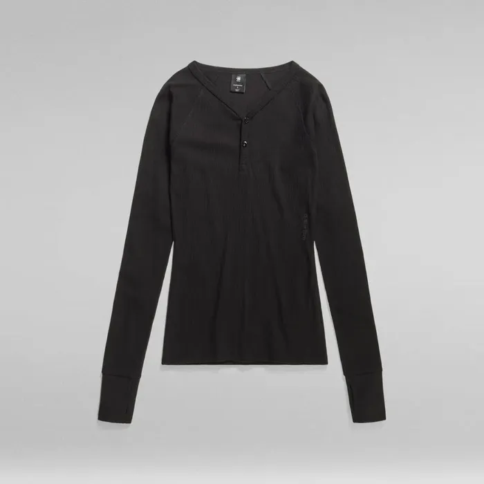 Tops and Tshirts Women GStar RAW Slim Rib Henley Top Dark Black