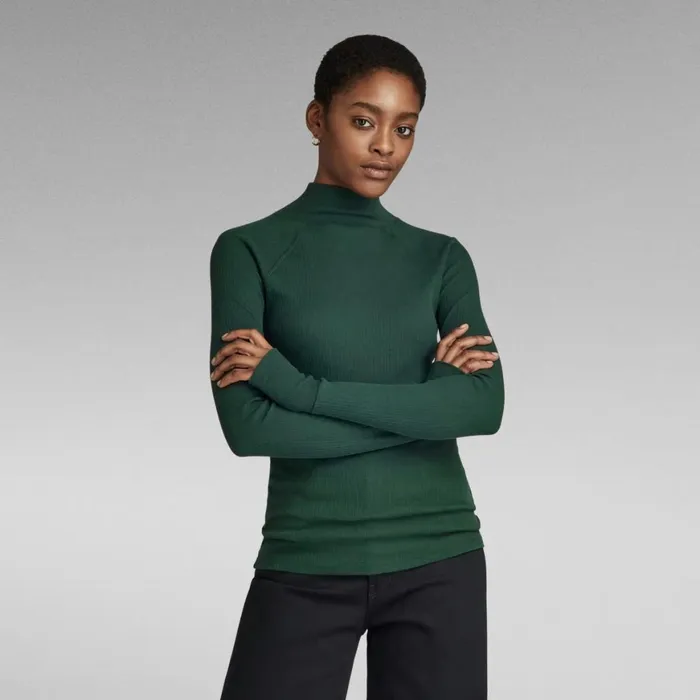 Tops and Tshirts Women GStar RAW Slim Rib Mock Top Laub