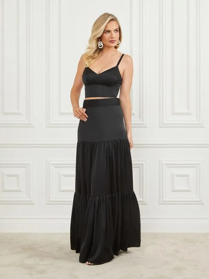 Tops And Sweaters Women Marciano Lola Satin Corset Crop Top Black Tops And Sweaters Women Marciano Lola Satin Corset Crop Top Black