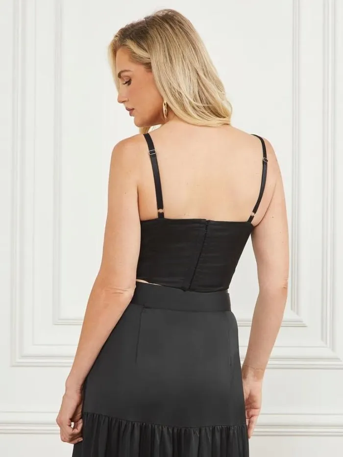 Tops And Sweaters Women Marciano Lola Satin Corset Crop Top Black Tops And Sweaters Women Marciano Lola Satin Corset Crop Top Black