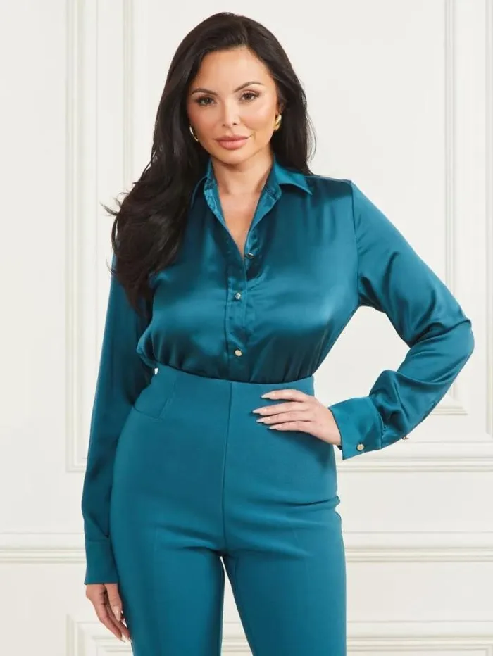 Tops And Sweaters Women Marciano Melissa Silky Blouse Blue Opal