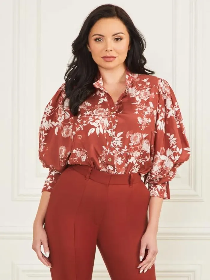 Tops And Sweaters Women Marciano Petal Pose Yvonne Blouse Petal Pose Dark Jam Red Tops And Sweaters Women Marciano Petal Pose Yvonne Blouse Petal Pose Dark Jam Red