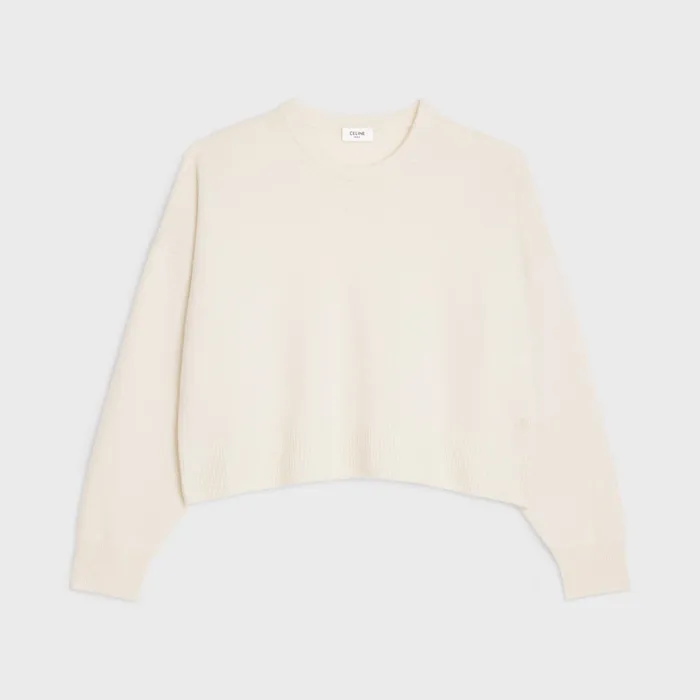 Triomphe Cropped Sweater In Heritage Cashmere Off White Women CELINE KNITWEAR Triomphe Cropped Sweater In Heritage Cashmere Off White Women CELINE KNITWEAR