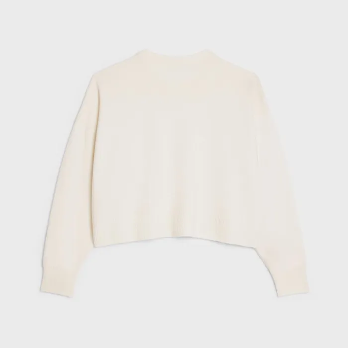Triomphe Cropped Sweater In Heritage Cashmere Off White Women CELINE KNITWEAR