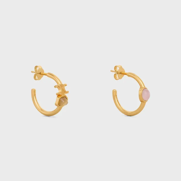 Triomphe Indie Hoops In Brass With Gold Finish Rutilated Quartz And Pink Quartz Gold Quartz Rutile Pink Qu Women CELINE TRIOMPHE Triomphe Indie Hoops In Brass With Gold Finish Rutilated Quartz And Pink Quartz Gold Quartz Rutile Pink Qu Women CELINE TRIOMPHE