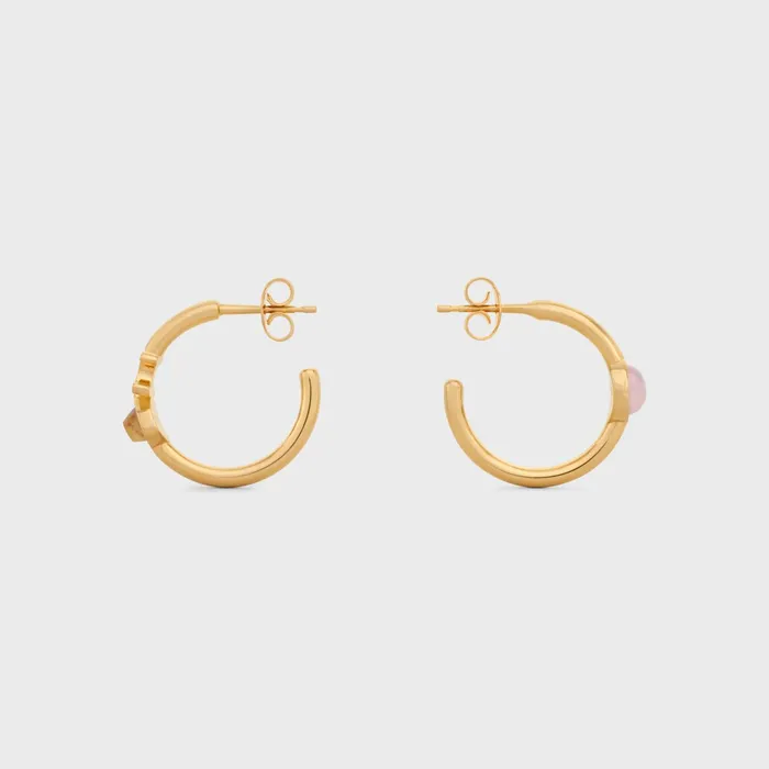 Triomphe Indie Hoops In Brass With Gold Finish Rutilated Quartz And Pink Quartz Gold Quartz Rutile Pink Qu Women CELINE TRIOMPHE Triomphe Indie Hoops In Brass With Gold Finish Rutilated Quartz And Pink Quartz Gold Quartz Rutile Pink Qu Women CELINE TRIOMPHE